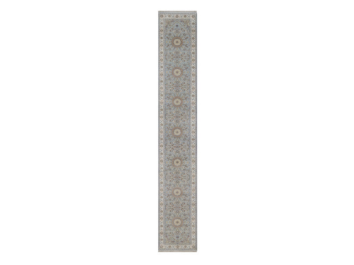 2'7" x 16'2" New Hand Knotted Blue Wool & Silk Runner Oriental Rug - MOA10292489
