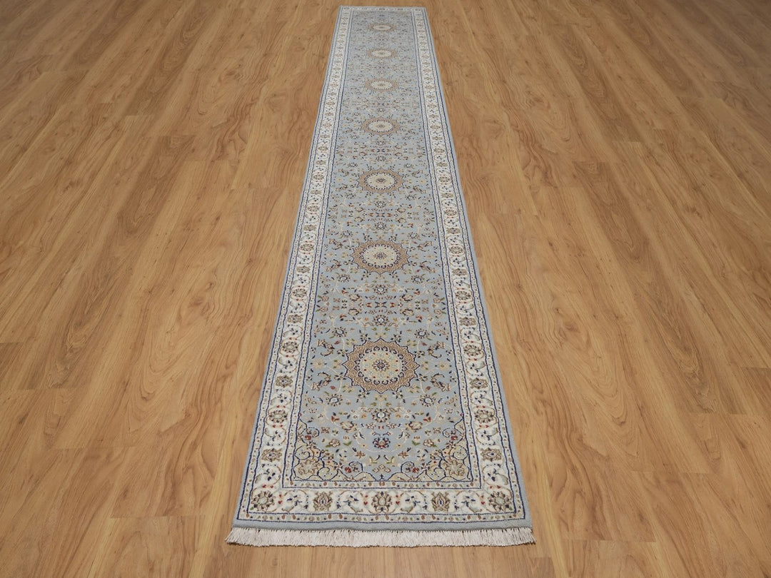 2'7" x 16'2" New Hand Knotted Blue Wool & Silk Runner Oriental Rug - MOA10292489