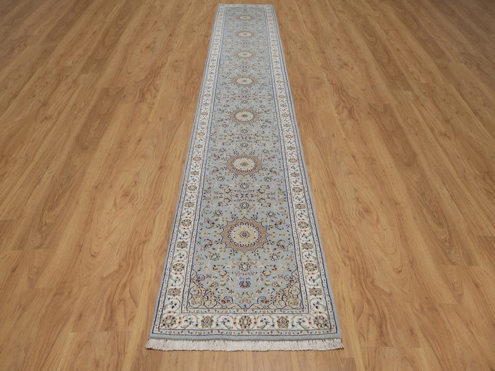 2'7" x 16'2" New Hand Knotted Blue Wool & Silk Runner Oriental Rug - MOA10292489