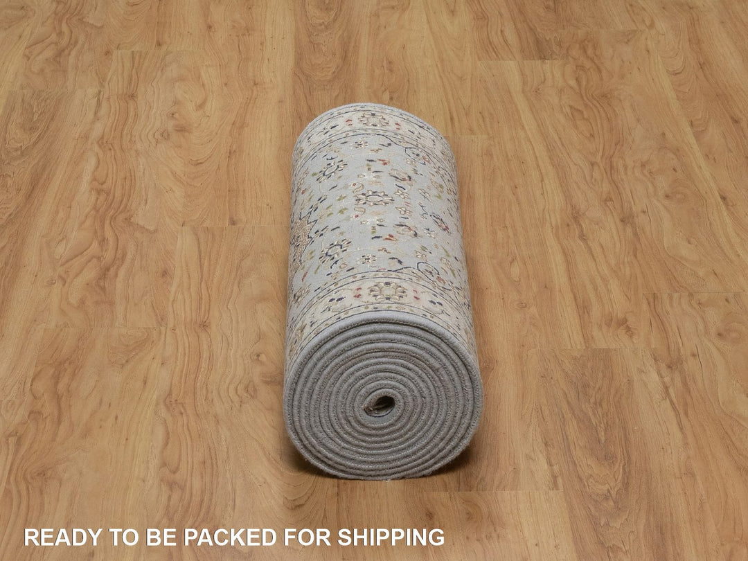 2'7" x 16'2" New Hand Knotted Blue Wool & Silk Runner Oriental Rug - MOA10292489