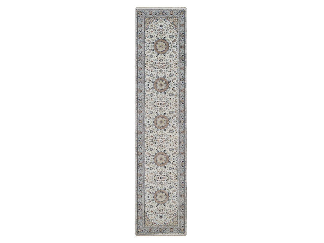 2'9" x 12'4" New Hand Knotted Ivory Wool & Silk Runner Oriental Rug - MOA10292490