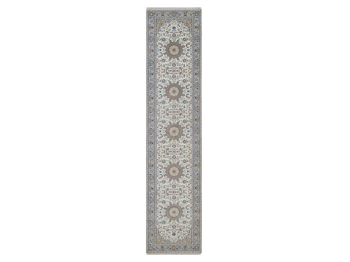 2'9" x 12'4" New Hand Knotted Ivory Wool & Silk Runner Oriental Rug - MOA10292490