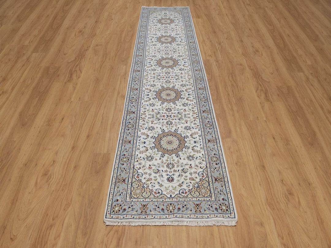 2'9" x 12'4" New Hand Knotted Ivory Wool & Silk Runner Oriental Rug - MOA10292490