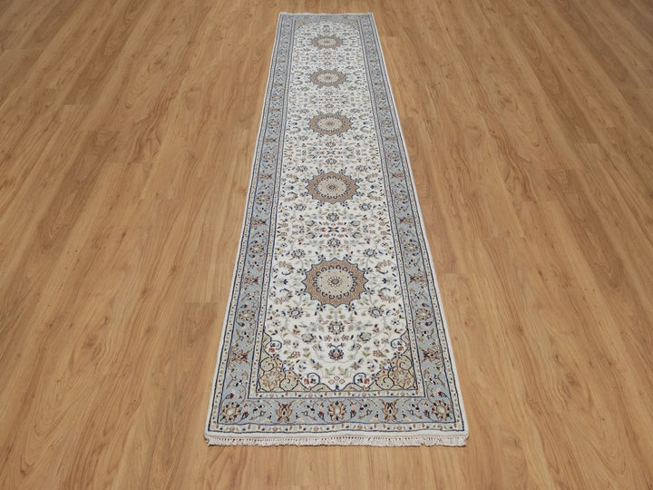 2'9" x 12'4" New Hand Knotted Ivory Wool & Silk Runner Oriental Rug - MOA10292490