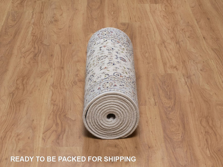 2'9" x 12'4" New Hand Knotted Ivory Wool & Silk Runner Oriental Rug - MOA10292490