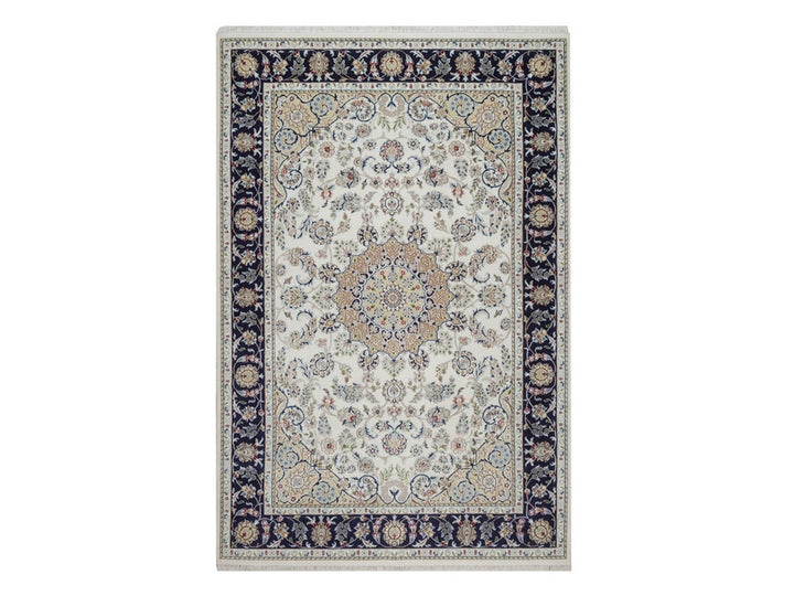 6'3" x 9'4" New Hand Knotted Ivory Wool & Silk Rectangle Oriental Rug - MOA10292491