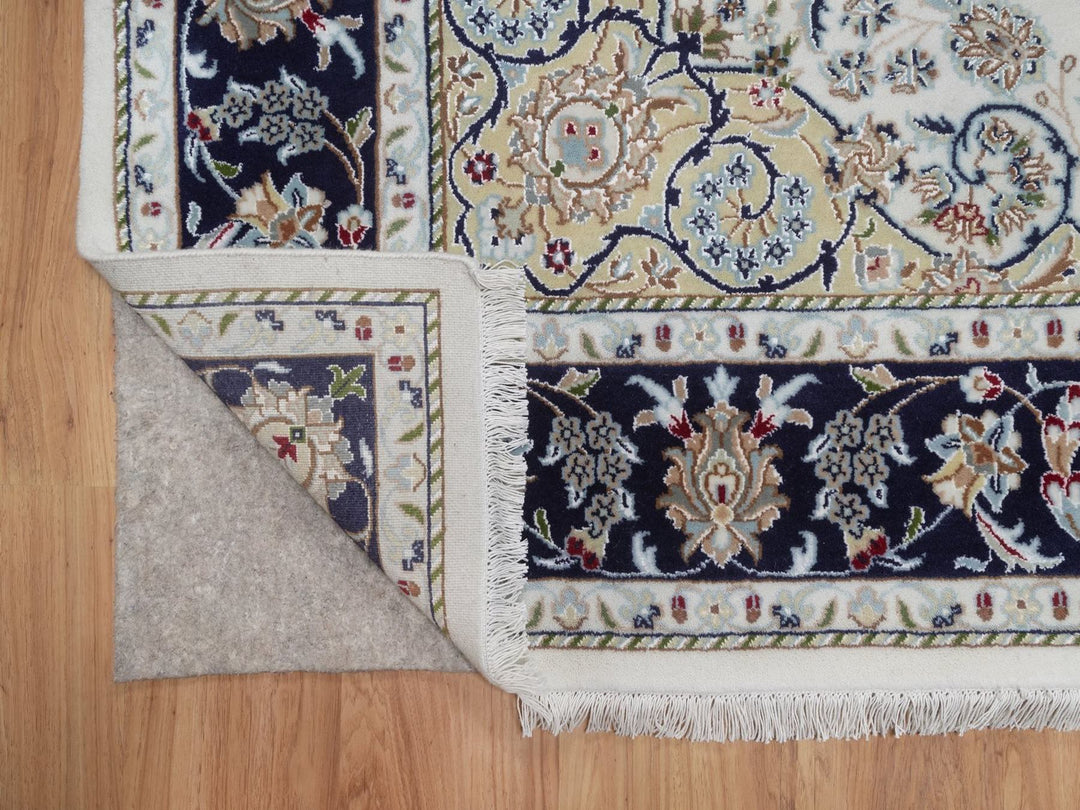 6'3" x 9'4" New Hand Knotted Ivory Wool & Silk Rectangle Oriental Rug - MOA10292491