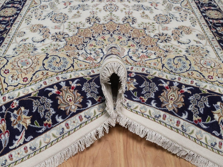 6'3" x 9'4" New Hand Knotted Ivory Wool & Silk Rectangle Oriental Rug - MOA10292491