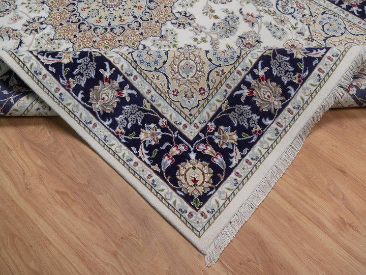 6'3" x 9'4" New Hand Knotted Ivory Wool & Silk Rectangle Oriental Rug - MOA10292491