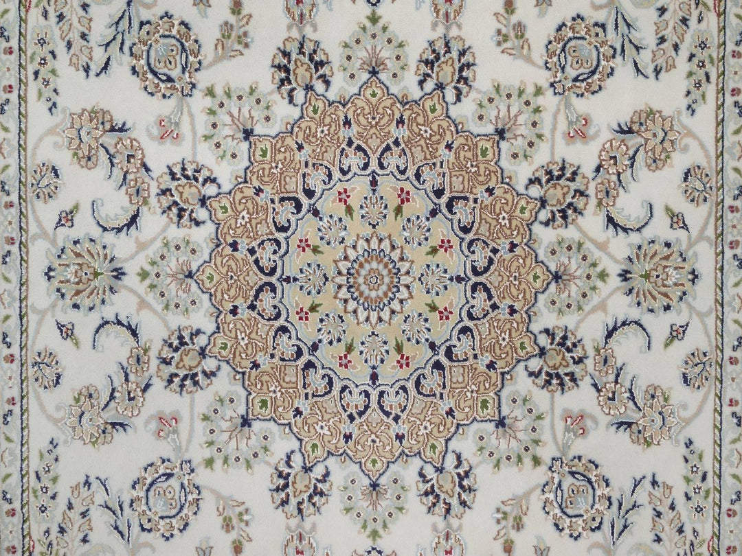 6'3" x 9'4" New Hand Knotted Ivory Wool & Silk Rectangle Oriental Rug - MOA10292491