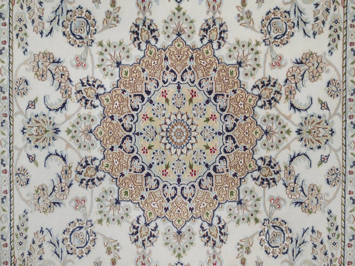6'3" x 9'4" New Hand Knotted Ivory Wool & Silk Rectangle Oriental Rug - MOA10292491