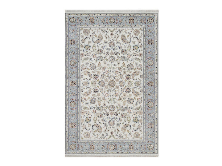 6'0" x 9'4" New Hand Knotted Ivory Wool & Silk Rectangle Oriental Rug - MOA10292492
