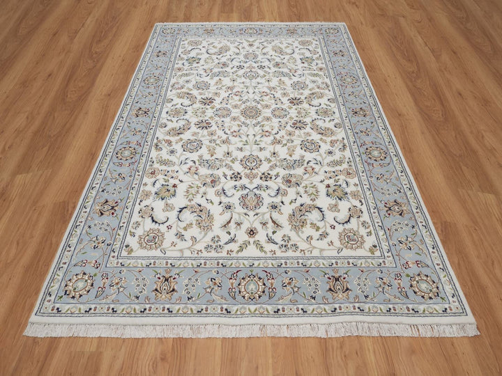 6'0" x 9'4" New Hand Knotted Ivory Wool & Silk Rectangle Oriental Rug - MOA10292492