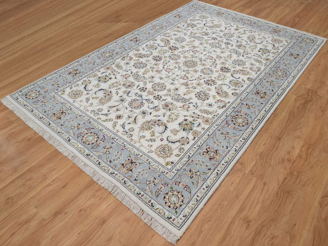 6'0" x 9'4" New Hand Knotted Ivory Wool & Silk Rectangle Oriental Rug - MOA10292492