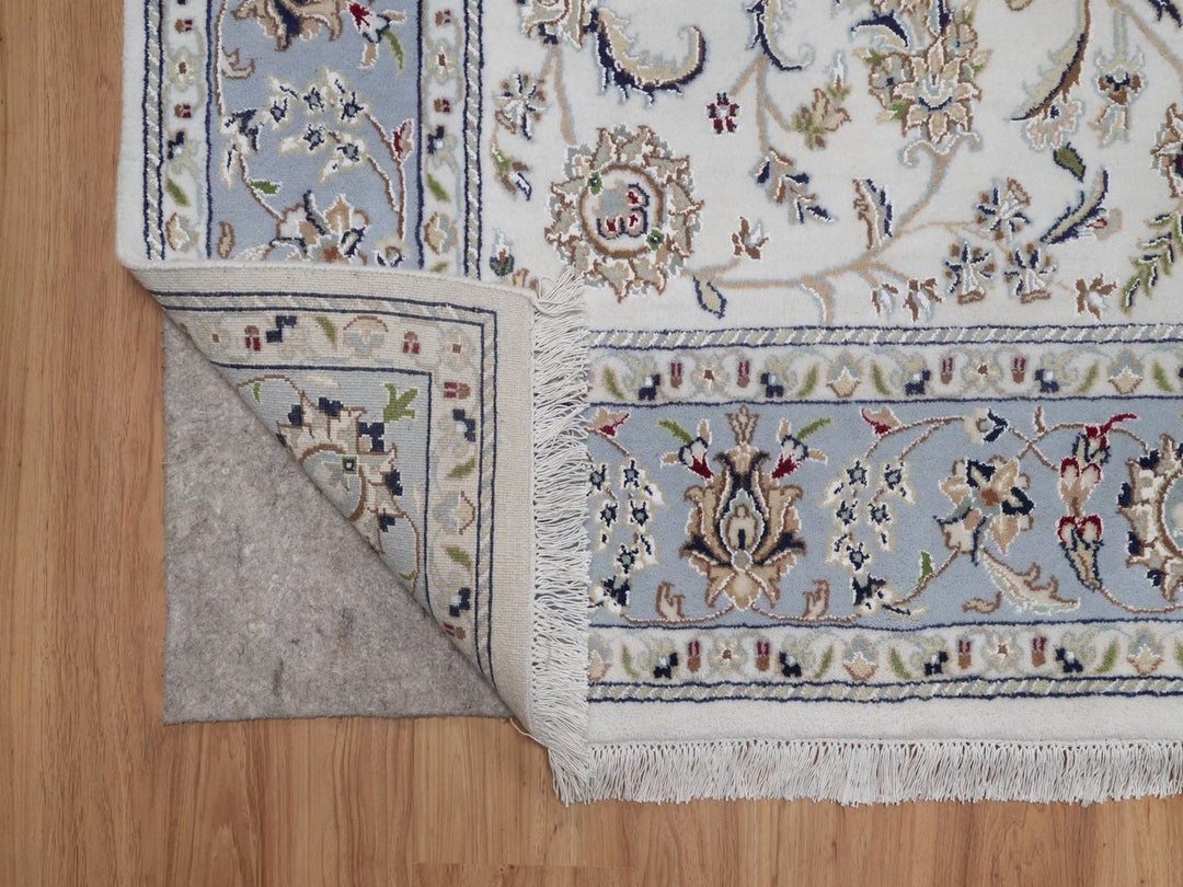 6'0" x 9'4" New Hand Knotted Ivory Wool & Silk Rectangle Oriental Rug - MOA10292492
