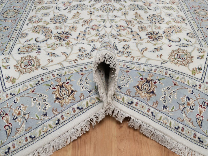 6'0" x 9'4" New Hand Knotted Ivory Wool & Silk Rectangle Oriental Rug - MOA10292492