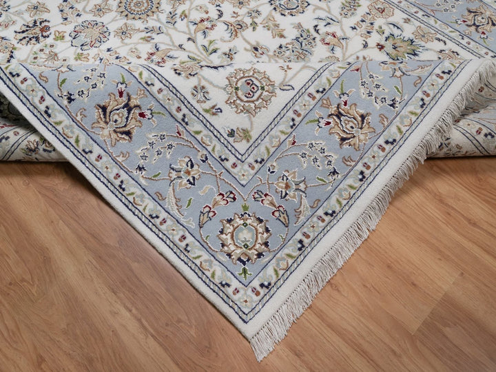 6'0" x 9'4" New Hand Knotted Ivory Wool & Silk Rectangle Oriental Rug - MOA10292492