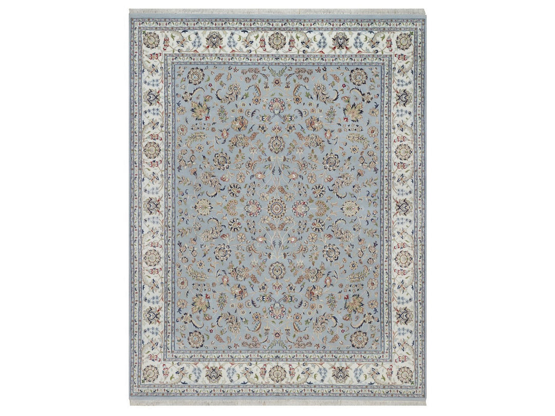 7'10" x 10'2" New Hand Knotted Blue Wool & Silk Rectangle Oriental Rug - MOA10292495
