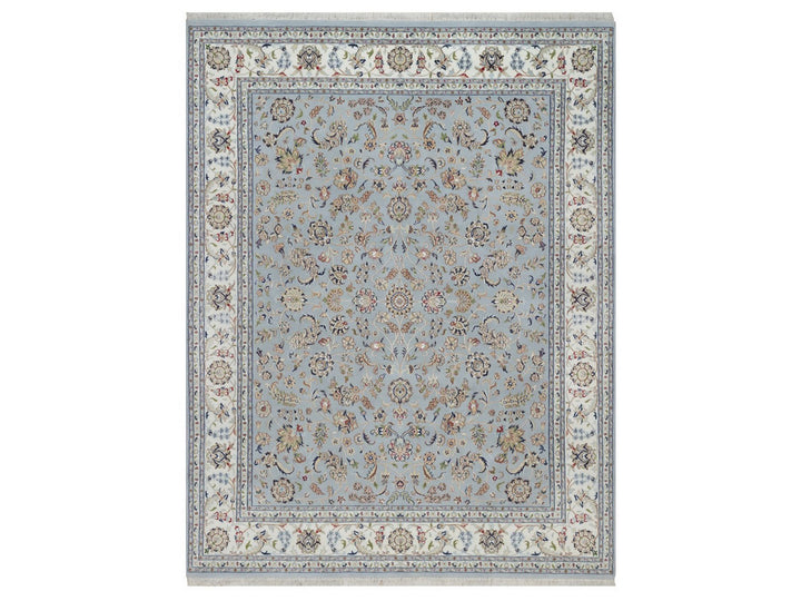 7'10" x 10'2" New Hand Knotted Blue Wool & Silk Rectangle Oriental Rug - MOA10292495
