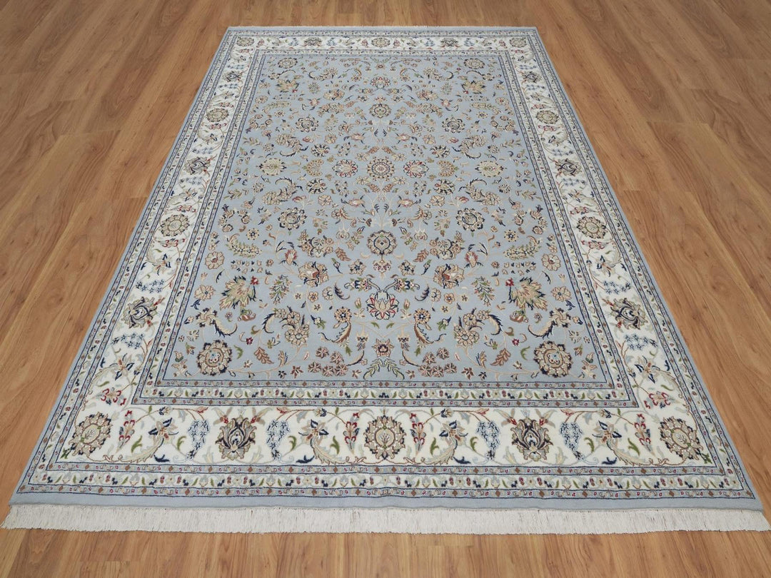 7'10" x 10'2" New Hand Knotted Blue Wool & Silk Rectangle Oriental Rug - MOA10292495
