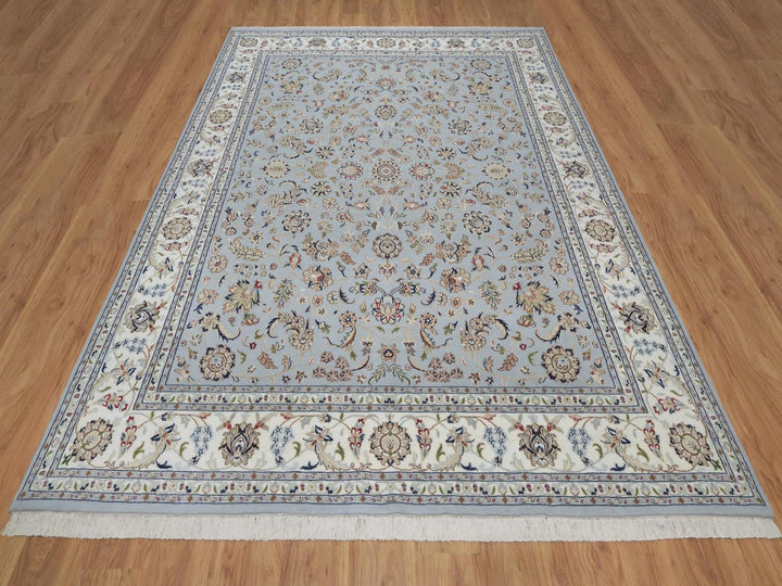 7'10" x 10'2" New Hand Knotted Blue Wool & Silk Rectangle Oriental Rug - MOA10292495