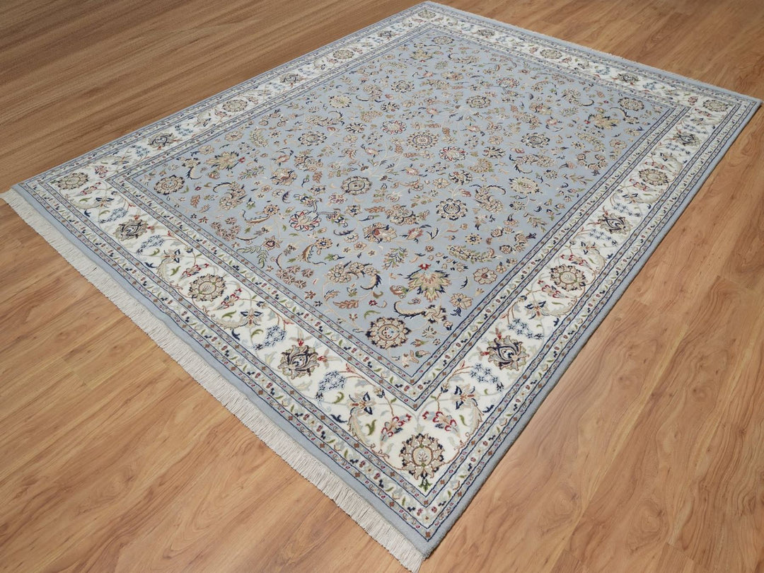 7'10" x 10'2" New Hand Knotted Blue Wool & Silk Rectangle Oriental Rug - MOA10292495