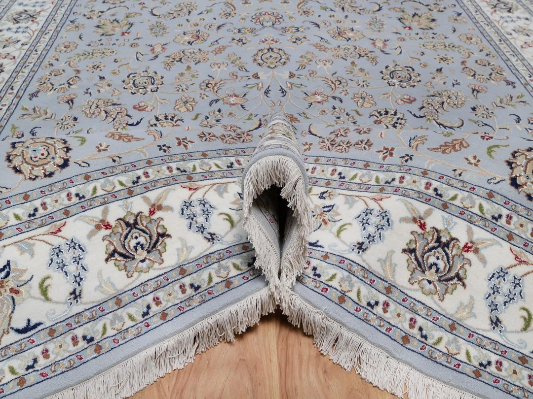 7'10" x 10'2" New Hand Knotted Blue Wool & Silk Rectangle Oriental Rug - MOA10292495