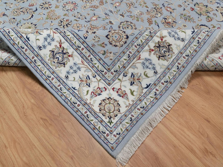 7'10" x 10'2" New Hand Knotted Blue Wool & Silk Rectangle Oriental Rug - MOA10292495