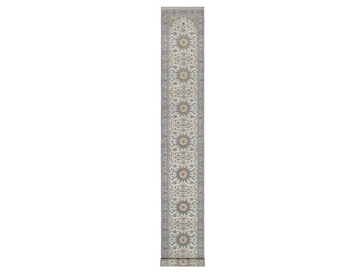 2'8" x 18'5" New Hand Knotted Ivory Wool & Silk Runner Oriental Rug - MOA10292496