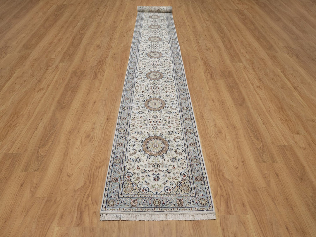 2'8" x 18'5" New Hand Knotted Ivory Wool & Silk Runner Oriental Rug - MOA10292496