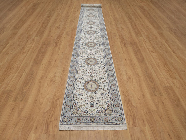 2'8" x 18'5" New Hand Knotted Ivory Wool & Silk Runner Oriental Rug - MOA10292496
