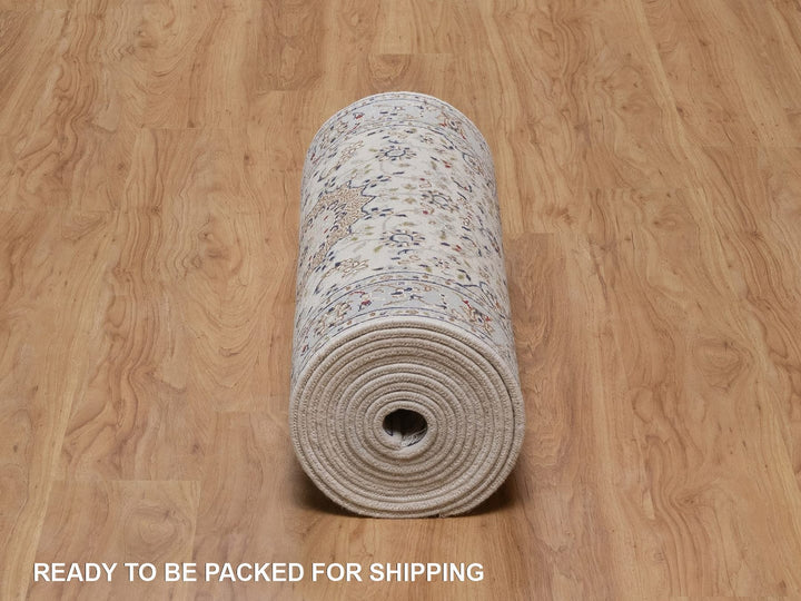2'8" x 18'5" New Hand Knotted Ivory Wool & Silk Runner Oriental Rug - MOA10292496