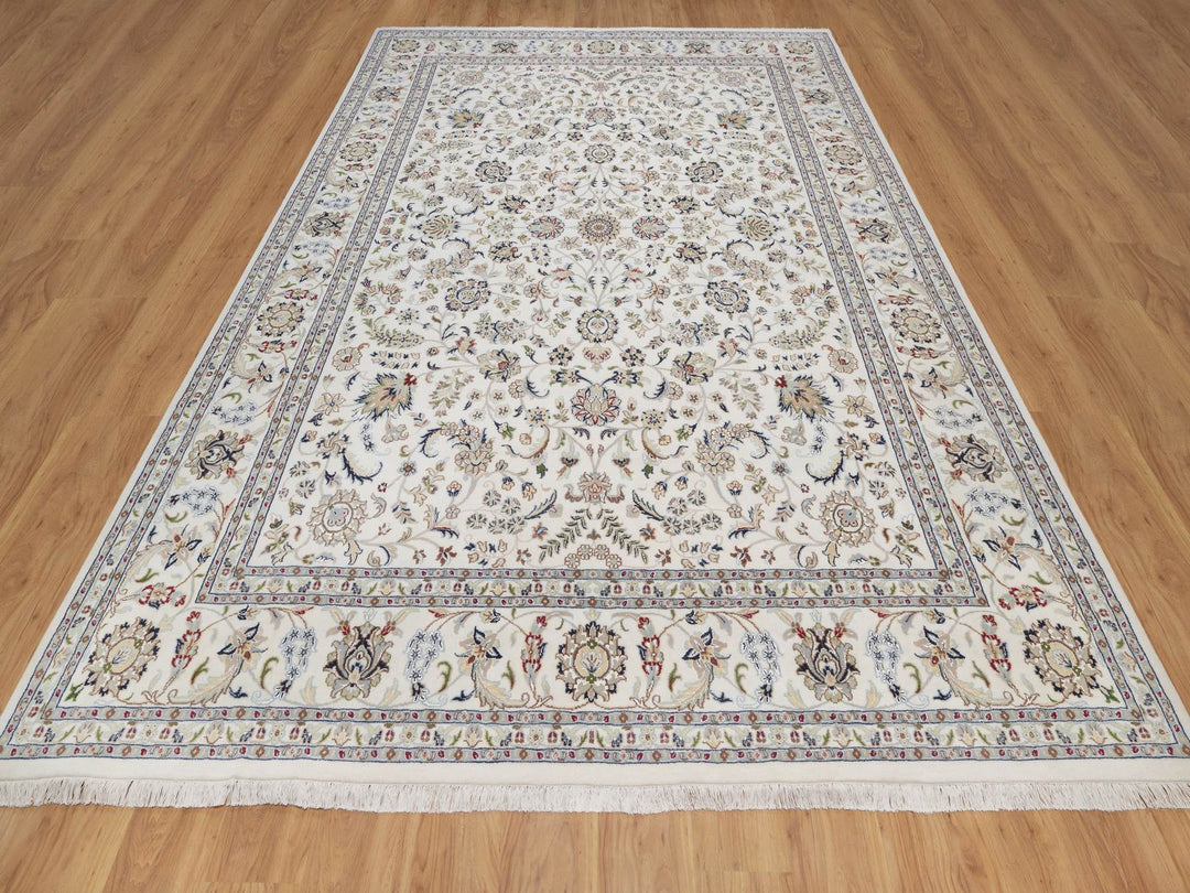 8'11" x 12'1" New Hand Knotted Ivory Wool & Silk Rectangle Oriental Rug - MOA10292497