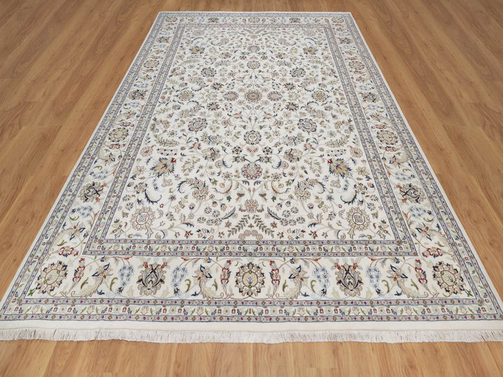 8'11" x 12'1" New Hand Knotted Ivory Wool & Silk Rectangle Oriental Rug - MOA10292497