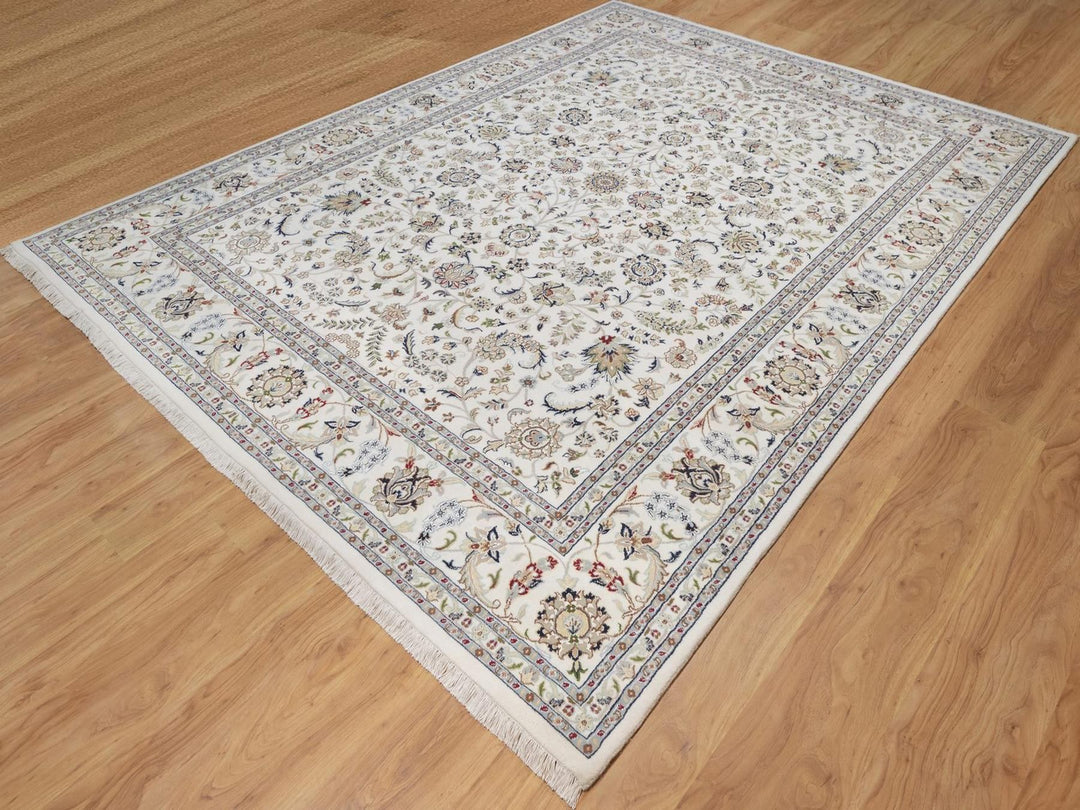 8'11" x 12'1" New Hand Knotted Ivory Wool & Silk Rectangle Oriental Rug - MOA10292497