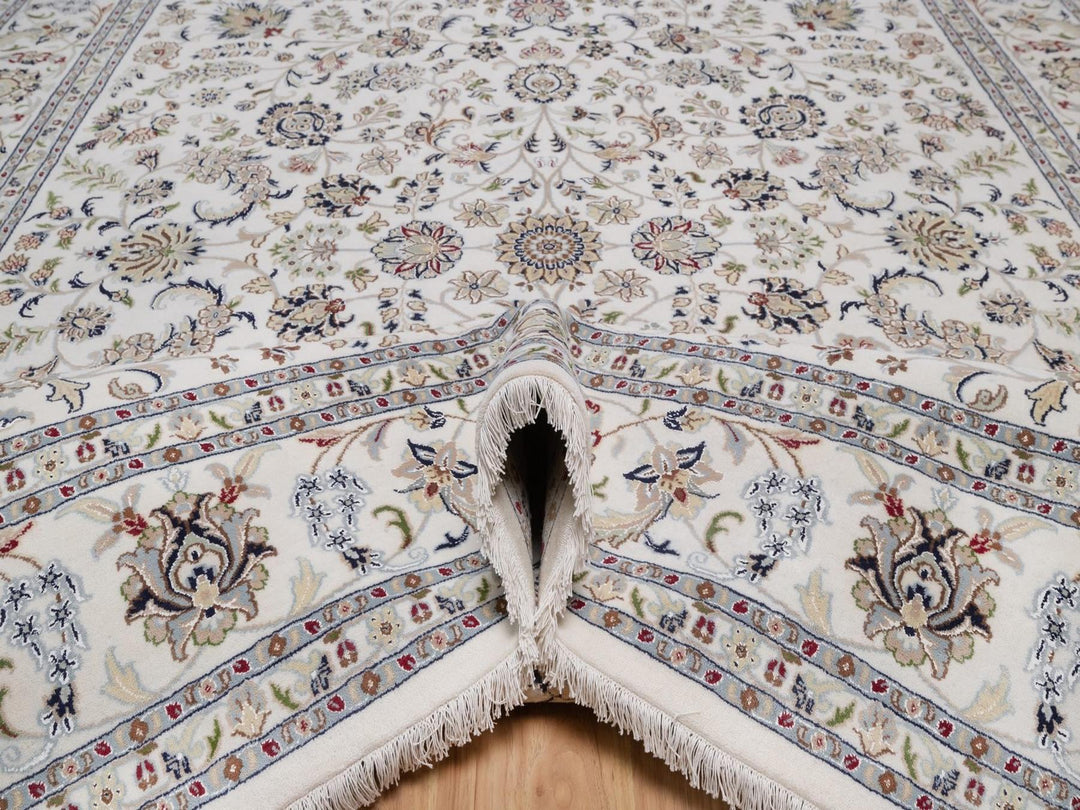 8'11" x 12'1" New Hand Knotted Ivory Wool & Silk Rectangle Oriental Rug - MOA10292497