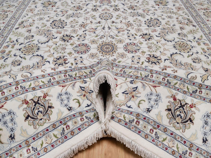 8'11" x 12'1" New Hand Knotted Ivory Wool & Silk Rectangle Oriental Rug - MOA10292497