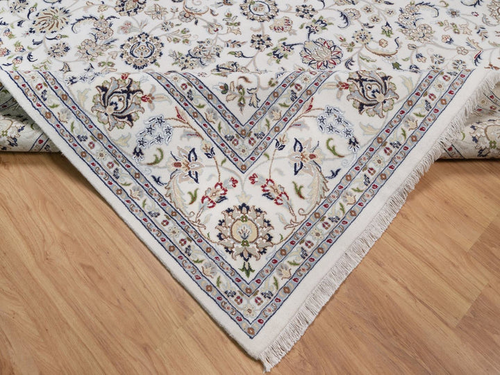8'11" x 12'1" New Hand Knotted Ivory Wool & Silk Rectangle Oriental Rug - MOA10292497