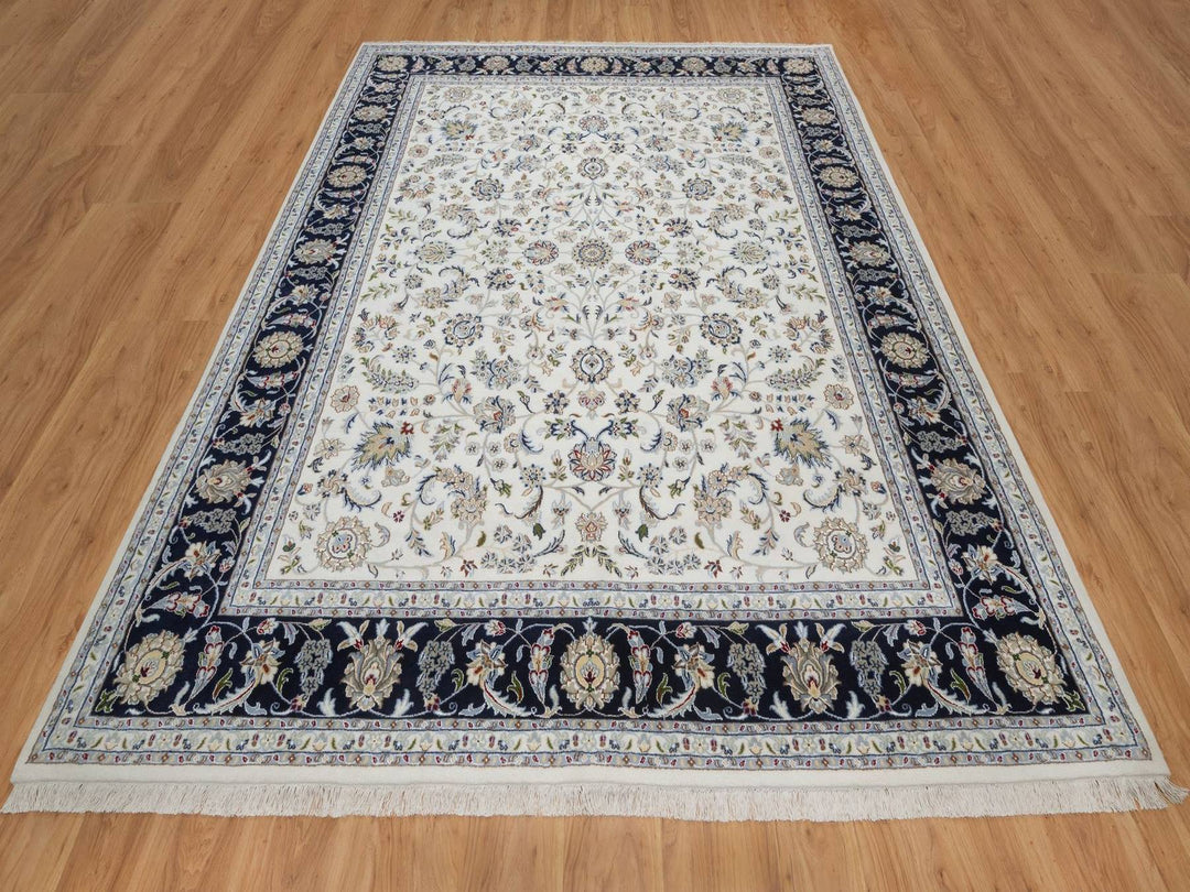 8'1" x 10'4" New Hand Knotted Ivory Wool & Silk Rectangle Oriental Rug - MOA10292498