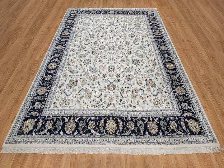 8'1" x 10'4" New Hand Knotted Ivory Wool & Silk Rectangle Oriental Rug - MOA10292498