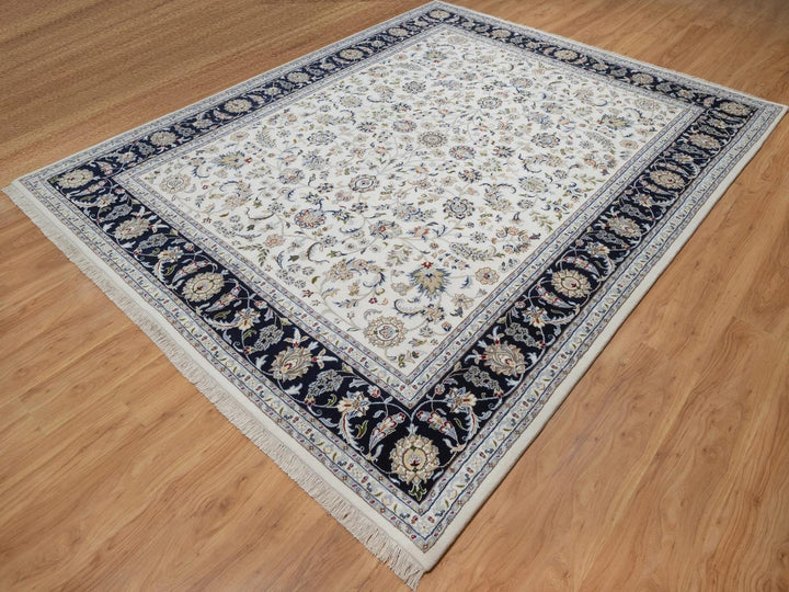 8'1" x 10'4" New Hand Knotted Ivory Wool & Silk Rectangle Oriental Rug - MOA10292498