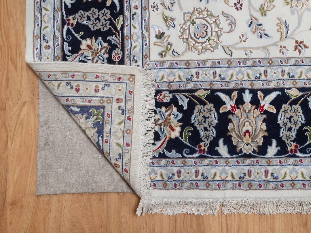 8'1" x 10'4" New Hand Knotted Ivory Wool & Silk Rectangle Oriental Rug - MOA10292498