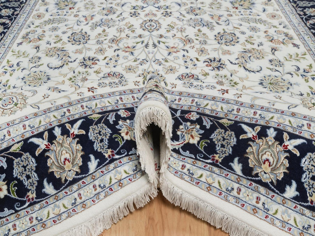 8'1" x 10'4" New Hand Knotted Ivory Wool & Silk Rectangle Oriental Rug - MOA10292498