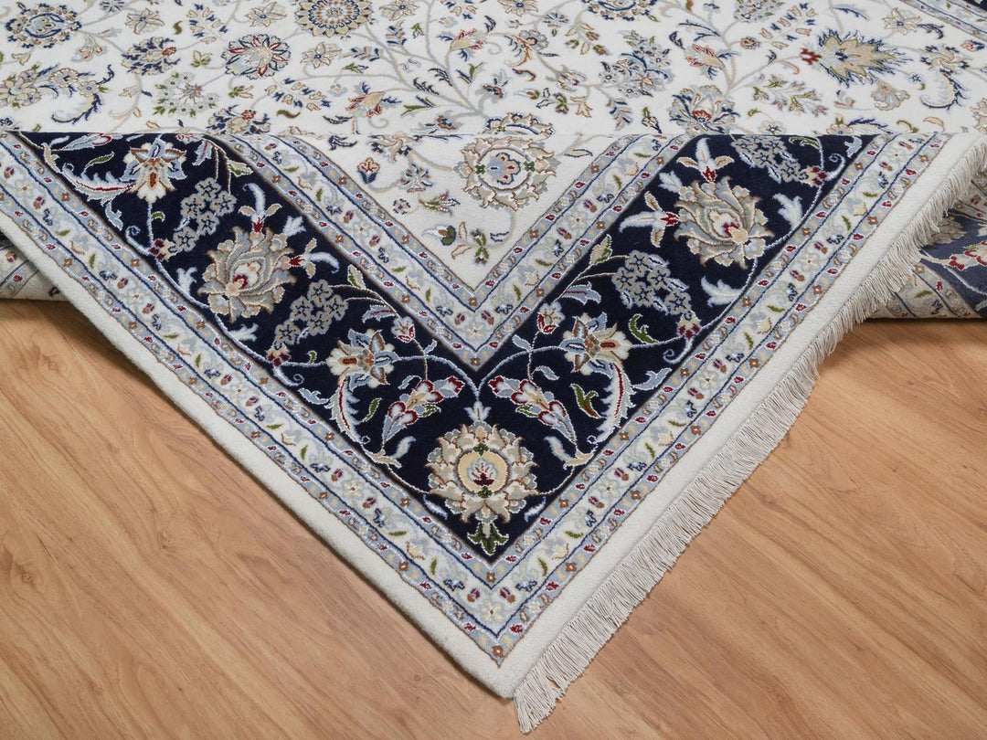 8'1" x 10'4" New Hand Knotted Ivory Wool & Silk Rectangle Oriental Rug - MOA10292498