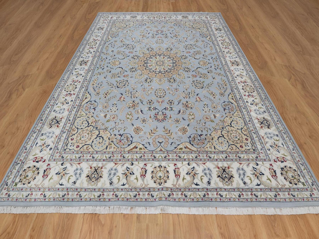 8'11" x 12'2" New Hand Knotted Blue Wool & Silk Rectangle Oriental Rug - MOA10292500