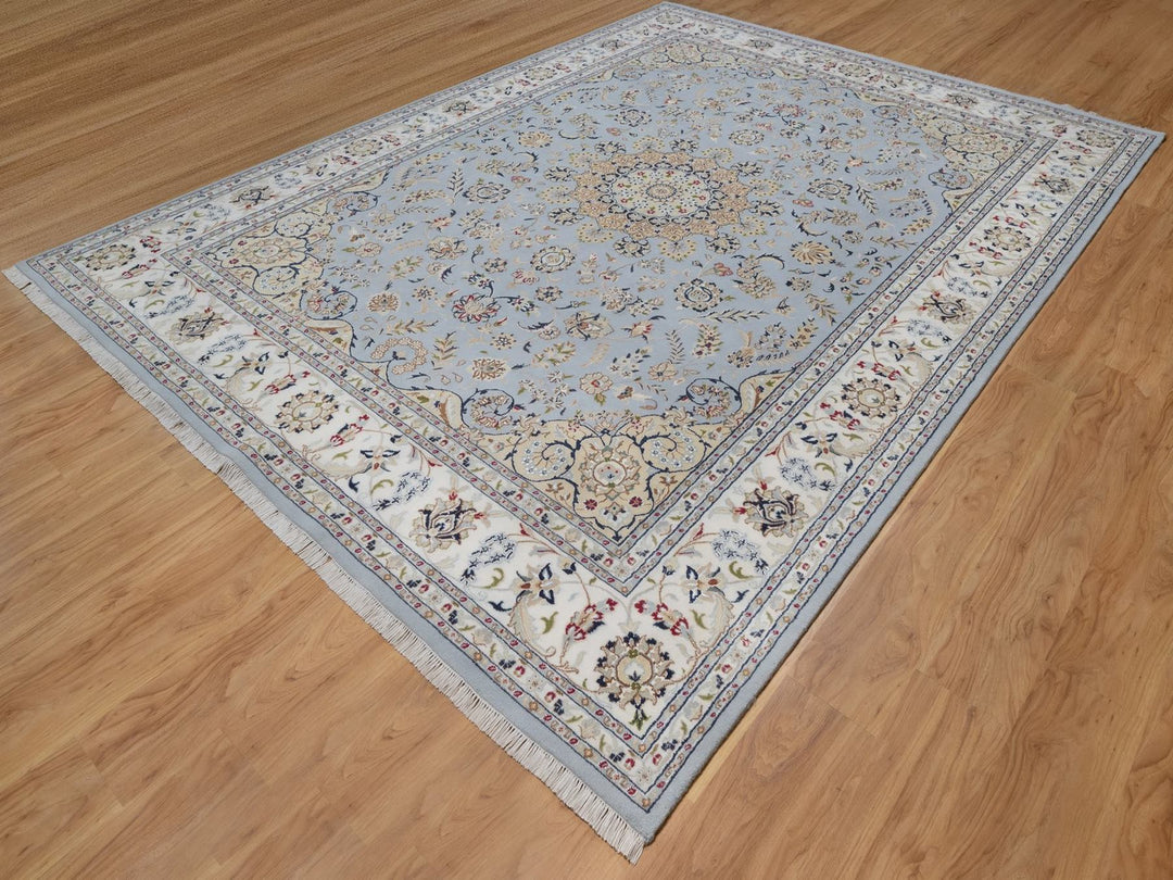 8'11" x 12'2" New Hand Knotted Blue Wool & Silk Rectangle Oriental Rug - MOA10292500