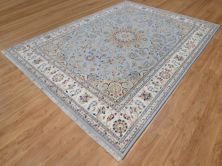 8'11" x 12'2" New Hand Knotted Blue Wool & Silk Rectangle Oriental Rug - MOA10292500
