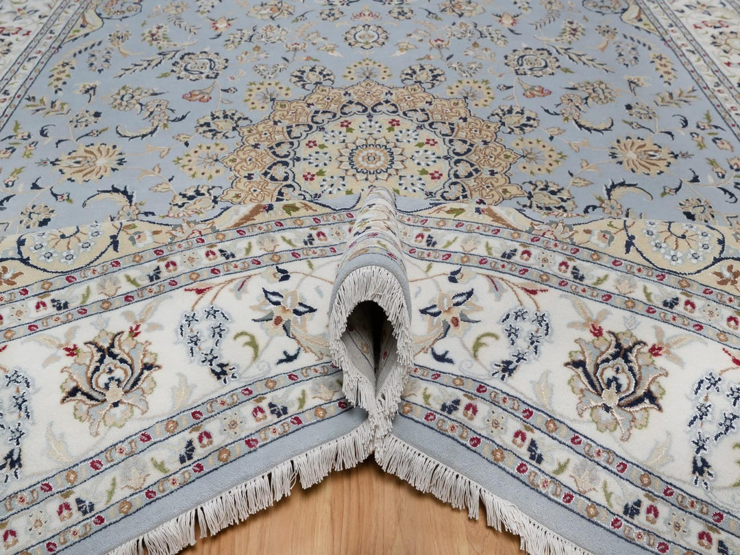8'11" x 12'2" New Hand Knotted Blue Wool & Silk Rectangle Oriental Rug - MOA10292500