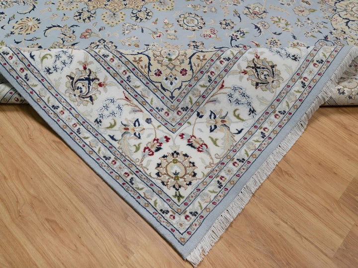 8'11" x 12'2" New Hand Knotted Blue Wool & Silk Rectangle Oriental Rug - MOA10292500