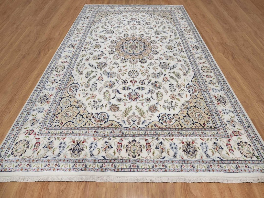 10'0" x 14'0" New Hand Knotted Ivory Wool & Silk Rectangle Oriental Rug - MOA10292501